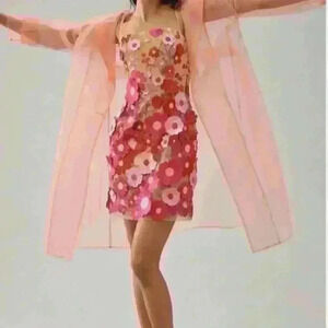 Anthropologie Pink Floral Mini Dress